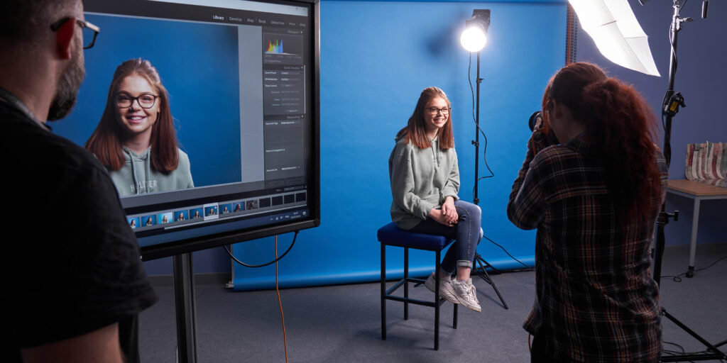 photographer and model in studio