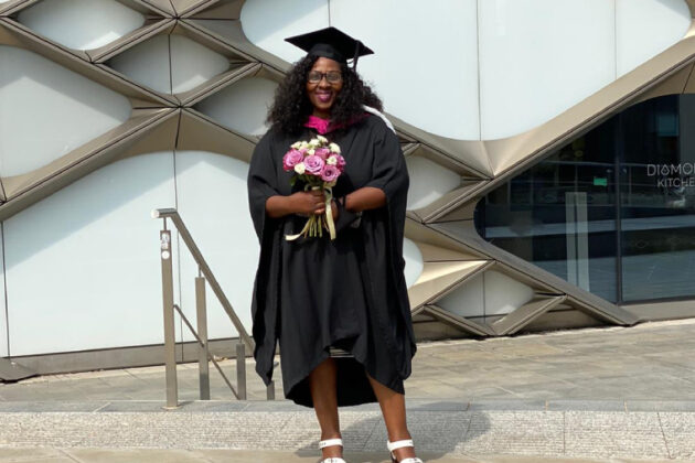 Access to Health student, Naomi Hall, at her graduation for her first-class honours, ensuring her place for a Master’s degree.