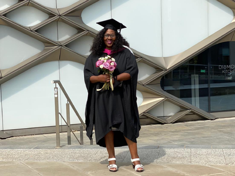 Access to Health student, Naomi Hall, at her graduation for her first-class honours, ensuring her place for a Master’s degree.