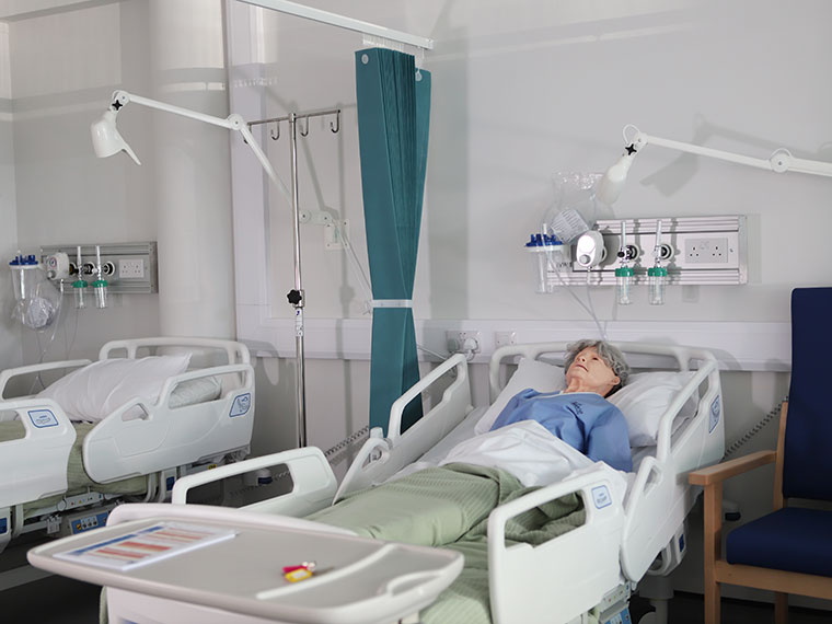 Hospital beds in the health suite at Dearne Valley College